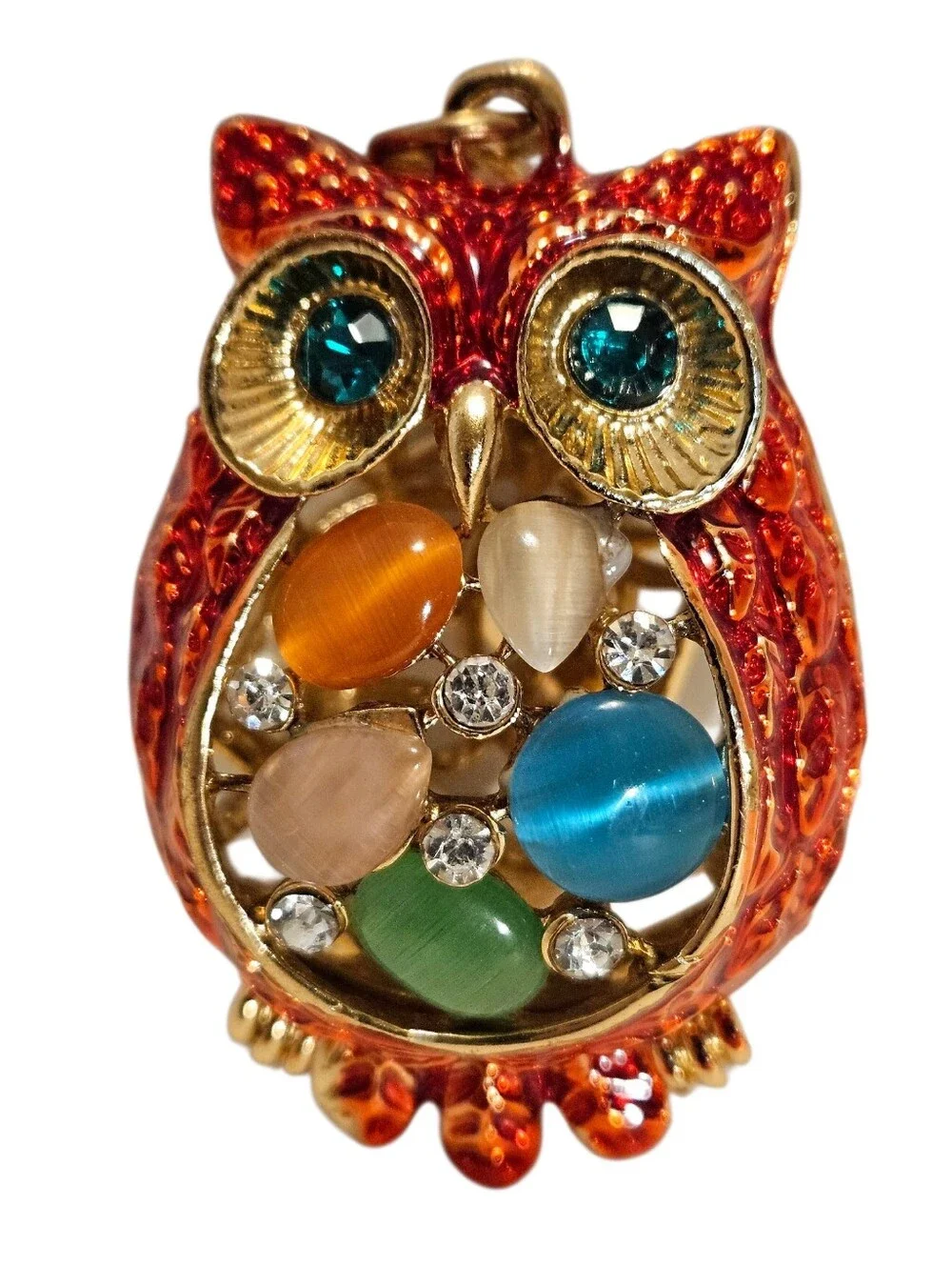 Red & Gold Tone Bejeweled Owl Purse Charm